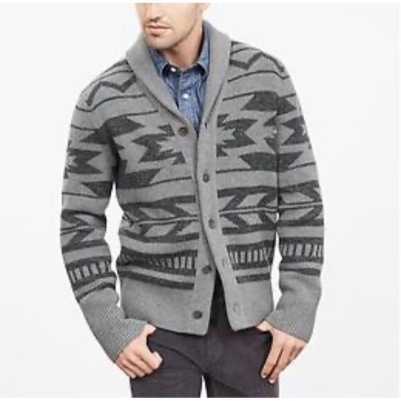 Banana Republic Men's M Wool Button Front Shawl Collar Cardigan Sweater Tribal - Picture 1 of 16